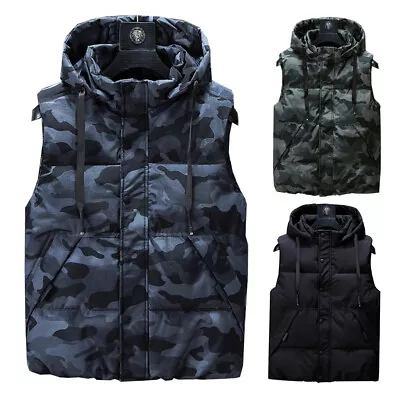 Buy Coat Gilet Waistcoat Vest Jacket Warm Sleeveless Camouflage Parka Hoodie Men UK • 38.99£