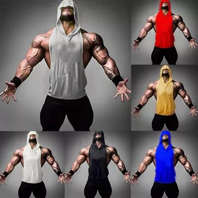 Buy Men Hooded Workout Tank Tops Bodybuilding Muscle T Shirt Gym Sleeveless Hoodie • 12.84£