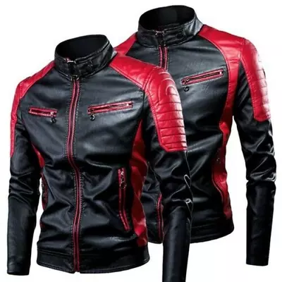 Buy Men Casual Stand Collar Motorcycle Jacket Coats Faux Leather Autumn Warm Outwear • 49.84£
