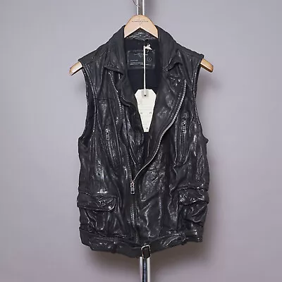 Buy ALL SAINTS Mens VICIOUS Leather Jacket Black Biker Sleeveless Celebrity MEDIUM • 299.99£