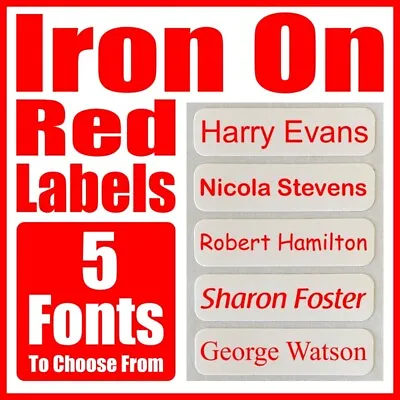Buy Red Iron On Name Labels Personalised School Uniform Care Homes Clothes Tapes • 15.29£