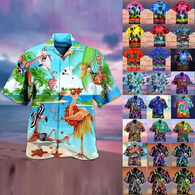 Buy Mens Hawaiian Shirt Stag Palm Tree Aloha Holiday Beach Summer Fancy Party Blouse • 3.99£