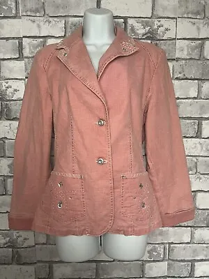 Buy Nienhaus Denim Jacket Womens Size UK 12 Pink Long Sleeve Collared Blazer • 13£