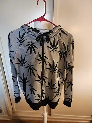 Buy Ellie & Kate Weed Printed Zip Up Jacket With Hoodie And Pockets Size Med • 14.48£