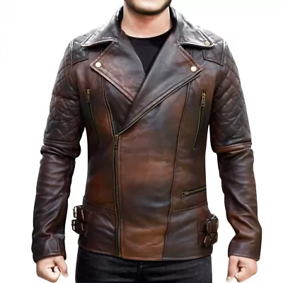 Buy Mens Biker Brando Real Leather Motorbike Classic Biker Jacket UK • 29.99£