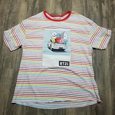 Buy BTS BT21 Rainbow Stripe Punk Koya Line Friends Graphic T Shirt Juniors Size XL • 13.89£