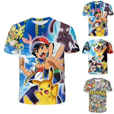Buy Kids Cartoon Pikachu T-shirt Boys Girls Short Sleeve T-shirt Summer Casual Top • 9.07£
