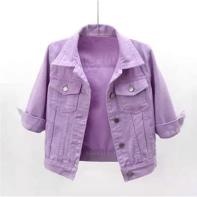Buy Womens Denim Jacket Womens Coat Color Plain Top Button Up Ladies Short Jean Top • 17.74£