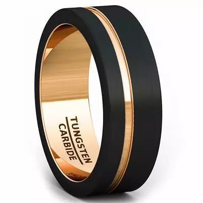 Buy Mens Wedding Band 8mm Black Brushed Tungsten Ring Birthday Gift Jewelry • 154.20£