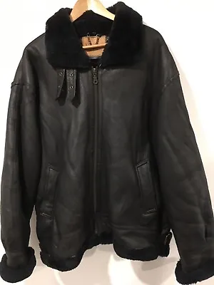 Buy Linea Pelle Aviator B3 Black Leather Bomber Jacket, Shearling Fur 2XL  • 125£