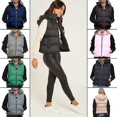 Buy Ladies Womens Summer Puffer Hooded Gilet Short Padded Waistcoat Jacket Body Warm • 19.49£