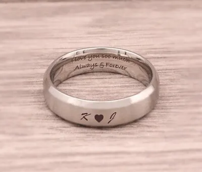Buy TITANIUM Personalised Engraved Name Text Date Silver Ring Unisex 6mm Wide Gift • 4.99£