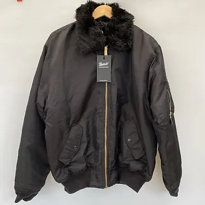 Buy Brandit MA2 Jacket Fur Collar Classic Flight Bomber Zip Black Size Large • 46.95£