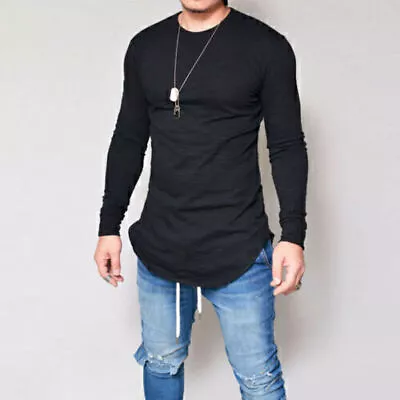 Buy Men Long Sleeve T-shirt Extra Long Shirts Tall Body Top Loose Fit Casual Blouses • 13.20£