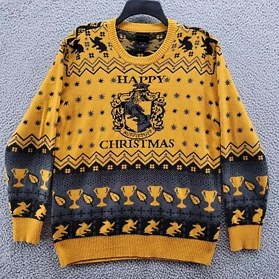 Buy Harry Potter Happy Christmas Sweater Hufflepuff Yellow Black Size Medium • 47.35£