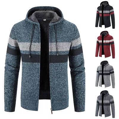 Buy Men's Fleece Lined Zip Cardigan Hooded Jacket Contrast Winter Warm Casual Jacket • 13.59£