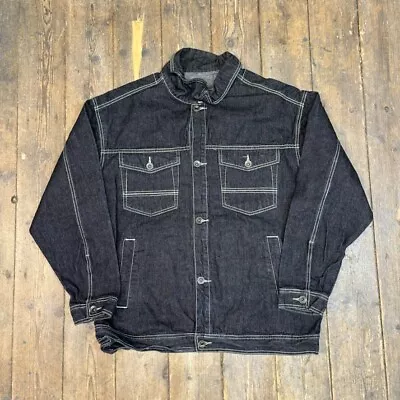 Buy Luxe T Denim Jacket Hip Hop Vintage Collared Bomber Coat, Dark Grey, Mens Large • 40£