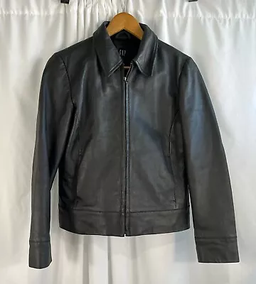 Buy GAP Leather Jacket Womens Genuine Black Full Zip Lined Biker Size Small • 47.35£