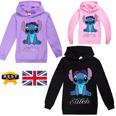 Buy Disney Lilo & Stitch Kids Hoodie Jumper Long Sleeve Hooded Sweatshirt Casual Top • 12.16£