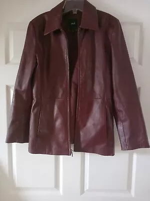 Buy JLC New York Leather Jacket Womens Size S Burgundy Full Zip Front  Side Pockets • 14.09£