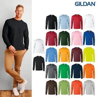 Buy Gildan Ultra Cotton Adults Long Sleeve T-Shirt 2400 - Men's Plain Crew Neck Top • 10.99£