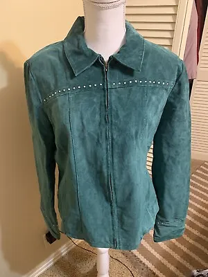 Buy Genuine Leather Jacket Green Womens Jacket Size Medium With Zipper Closure • 18.88£