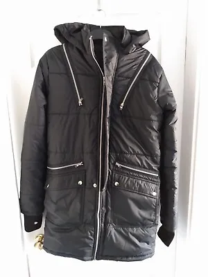 Buy Black Padded Puffer Warm Coat Jacket Alt Goth Zips Pockets Alternative Metal M • 38£