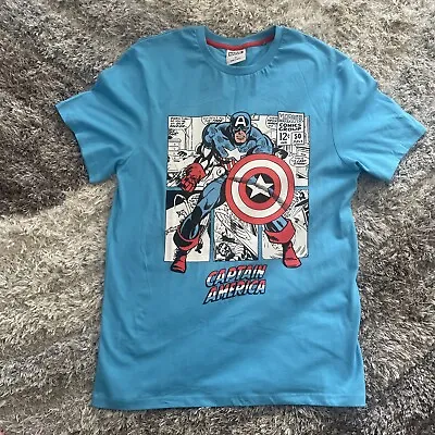 Buy Marvel Comics Captain America T-shirt Mens Uk Size Med Blue Short Sleeve(bc) • 4.99£