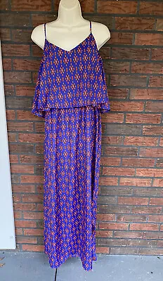 Buy Sleeveless Maxi Dress Size 6 Blue Orange Sundress Boho Gypsy Festival Spaghetti • 5.76£