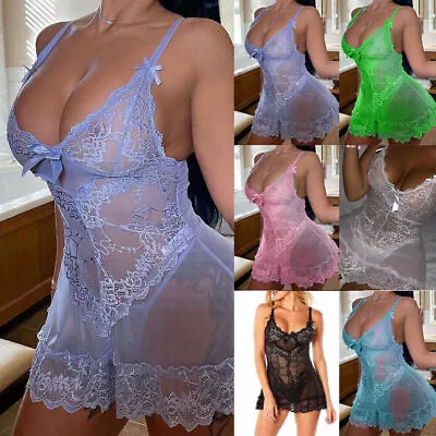 Buy PLUS SIZE 6-20 Womens Sexy Lace Nightdress Lingerie Babydoll Nightwear Pyjamas • 6.99£
