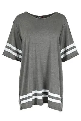 Buy Womens Varsity T Shirts Ladies Sleeve Stripe Baggy Oversize Baseball Top 8-26 • 5.99£