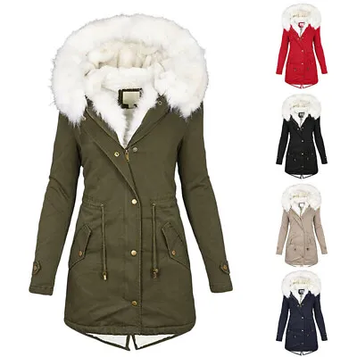 Buy Womens Warm Long Coat Fur Fleece Hooded Jacket Winter Parka Coats Plus Size • 28.55£