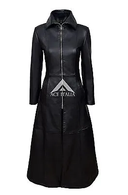 Buy Ladies Vampire Black Goth Red Flair Lining Leather Full Length Coat Rock Jacket  • 259.45£