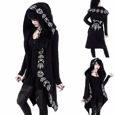 Buy Ladies Punk Hooded Cloak Cardigan Women Black Gothic Hoodie Jacket Occult Witch • 25.19£