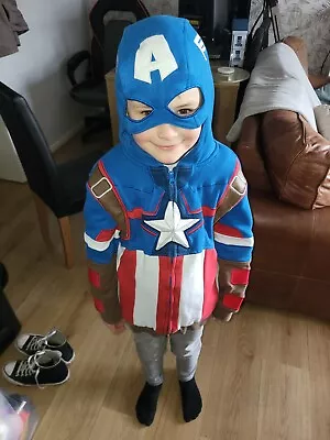 Buy Boys Marvel Captain America Zip Up Hoodie Cosplay Mask Costume • 9.99£