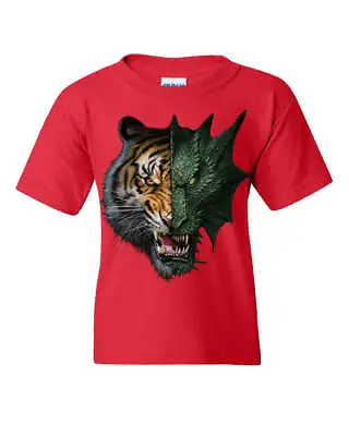 Buy Tiger And Dragon Face Youth T-Shirt Animal Beast Fantasy Monster Fang Kids Tee • 16.58£