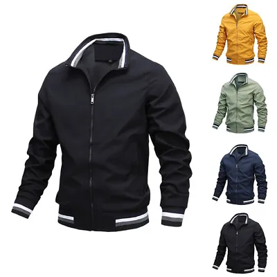 Buy Men's Winter Autumn Casual Bomber Jacket Lightweight Sportswear Full-Zip Coat UK • 16.89£
