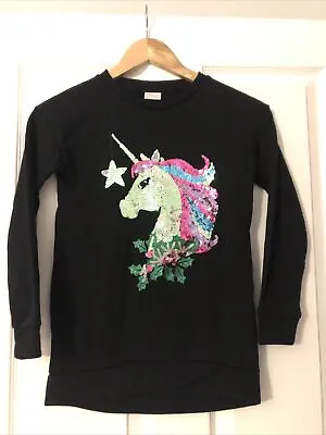 Buy F&F Kids Christmas Jumper 8-9years Black Sequins Magical Unicorn Pink Turquoise • 4.99£