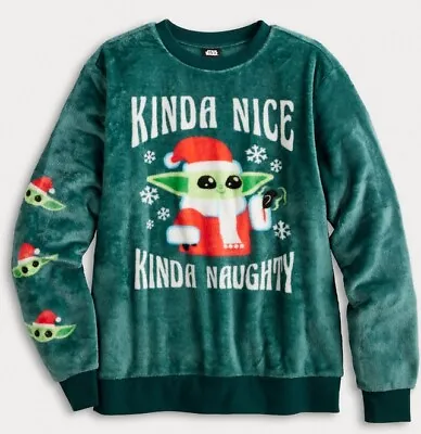 Buy Mandalorian The Child Star Wars Christmas Green Fleece Sweatshirt Women’s Size M • 27.24£