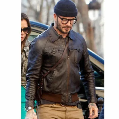 Buy David Beckham Paris France Bomber Leather Jacket Free Shipping • 75£