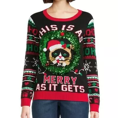 Buy NWT No Boundaries Grumpy Cat Christmas Sweater Juniors Size XL • 28.34£