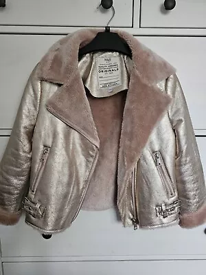 Buy M&S Metallic Gold Fur Leather Jacket Age 9-10 Years • 12.50£
