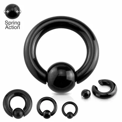 Buy HEAVY Captive Bead Ring CBR LARGE Black BCR Prince Albert 3mm-10mm Spring Action • 5.44£