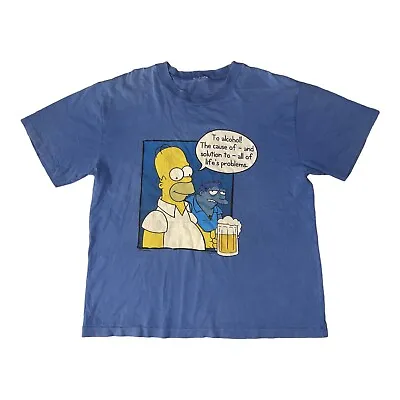 Buy Vintage THE SIMPSONS 1998 Homer Beer T Shirt To Alcohol Single Stitch Blue M • 48.74£