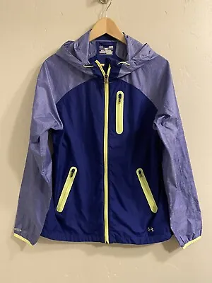 Buy UNDER ARMOUR Storm Windbreaker Women's Large Blue Fitted Hooded Jacket Full Zip • 22.05£