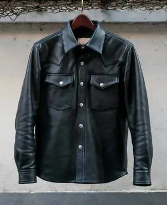 Buy Men Black Cow Hide Leather Shirt Jacket Size S M L XL XXL 3XL Custom Made • 176.67£