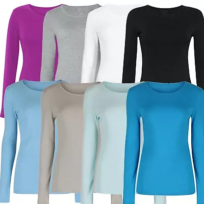 Buy New Long Sleeve Top Womens Pure Cotton Crew Neck T-Shirt Tee Tops • 5.99£