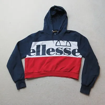 Buy Ellesse Hoodie Womens UK 14 Blue Red Spell Out Pullover Casual Crop Sports EU 42 • 11.99£