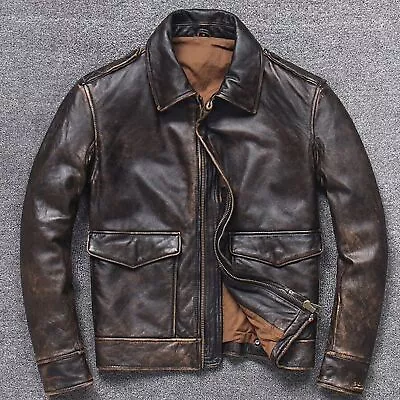 Buy Mens Vintage Dark Brown Distressed Real Sheep Leather Jacket Biker Style Collard • 74.99£