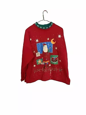 Buy Vintage Ugly Christmas Sweatshirt Womens Size Large All Over Snow Graphic Thrash • 23.62£